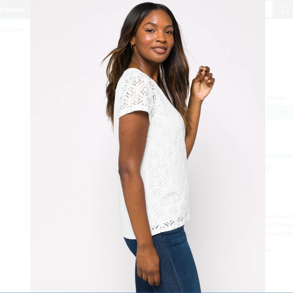 MARKET & SPRUCE Hans Crochet Front Mixed Material Top from Stitch Fix M